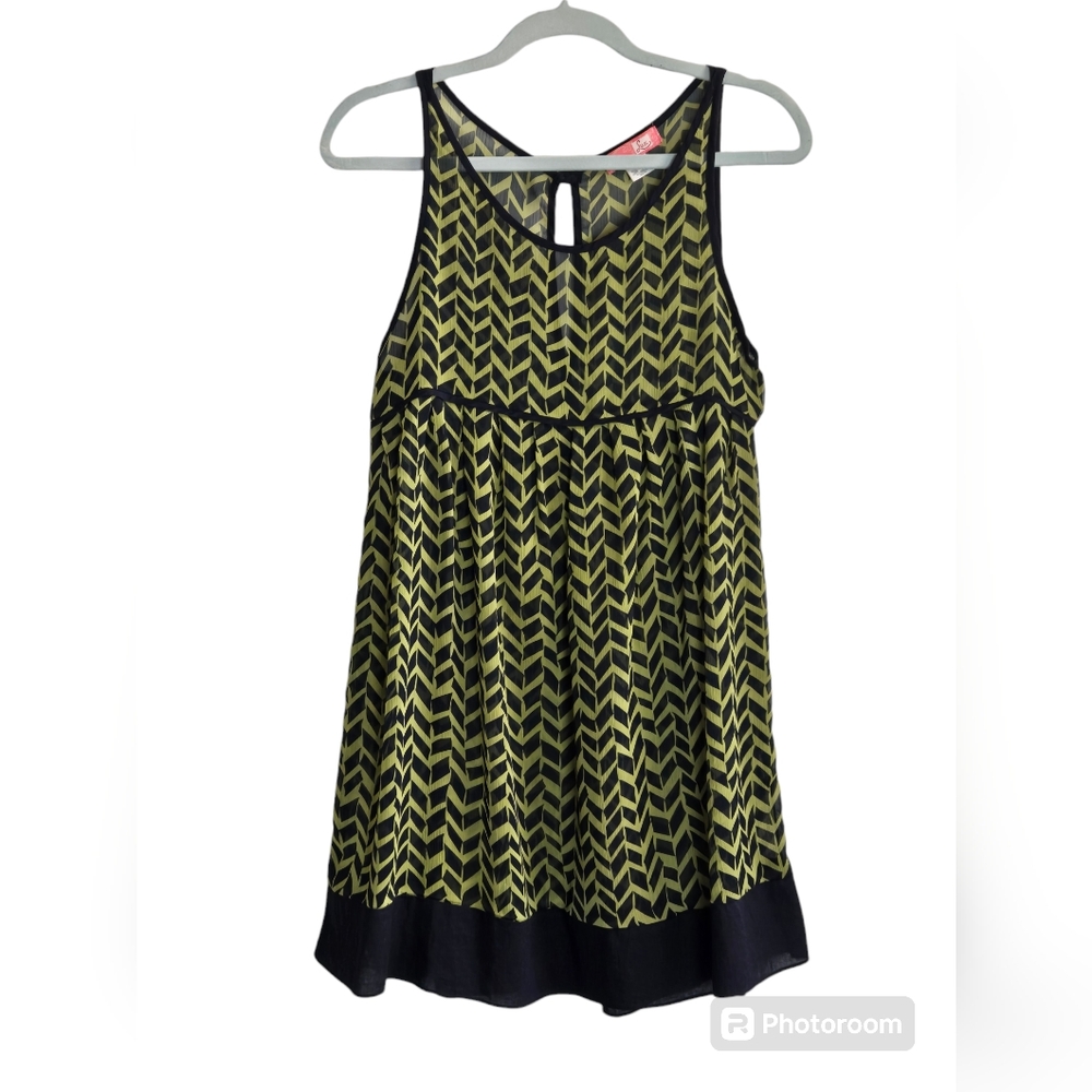 Lux Sheer Chevron Print Tunic Top Dress Cover-up Sz XS Green & Navy Blue